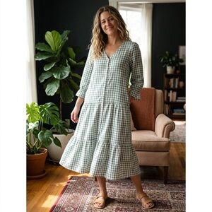 LITTLE LIES Women's Tiered Gingham Midi Dress Size Large